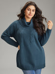 Solid Turtle Neck Cable Knit Pullover