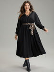 Animal Leopard Print Belted Pocketed Notched Collar Dress