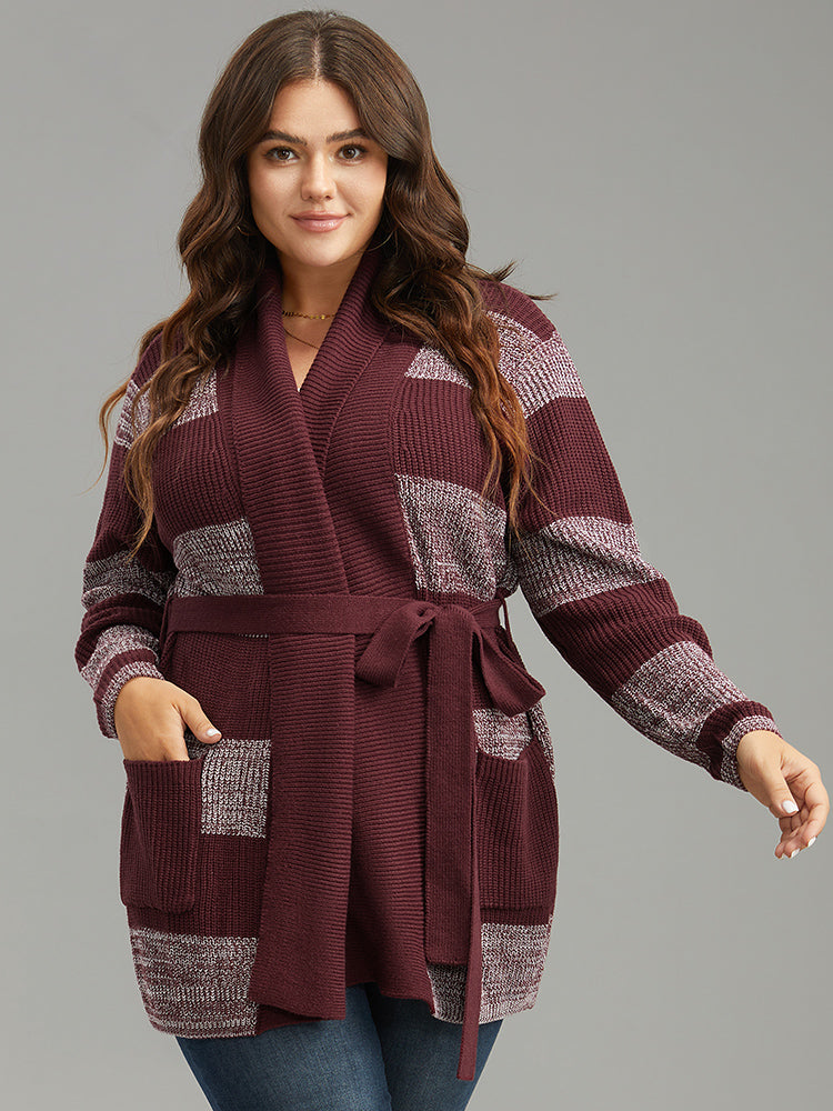 

Plus Size Cardigans | Colorblock Heather Belted Pocket Cardigan | BloomChic, Burgundy