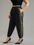 Solid Sequin Patchwork Pocket Pants