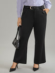 Solid High Rise Belted Bootcut Pants