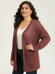 Plain Geometric Hollow Out Pocket Cardigan