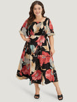 Flutter Sleeves Shirred Floral Print Dress by Bloomchic Limited