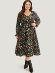 Allover Print Pocket Lantern Sleeve Dress