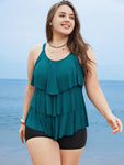 Ruffle Tiered Adjustable Straps Tankini Top