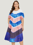 Pocketed Geometric Tie Dye Print Midi Dress