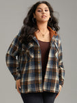 Plaid Patchwork Pocket Button Through Hooded Coat