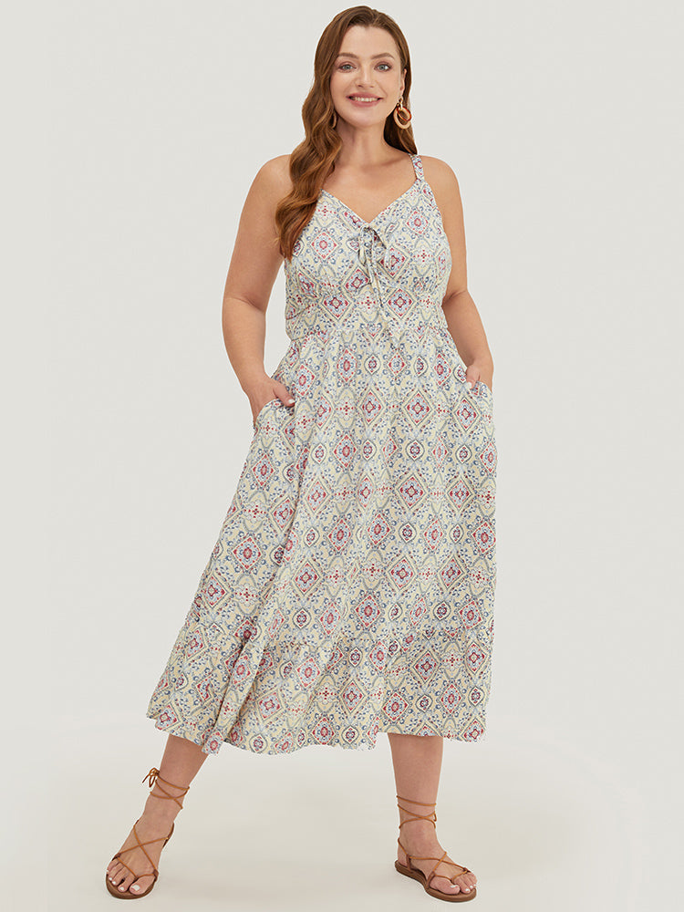 

Plus Size Women Dailywear Bohemian Print Adjustable Straps Sleeveless Sleeveless V-neck Pocket Vacation Dresses BloomChic, Apricot