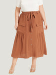 Contrast Button Detail Flap Pocket Gathered Skirt