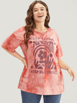 Slogan & Floral Crew Neck Short Sleeve Tie Dye T shirt