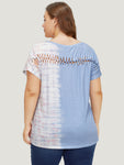 Tie Dye Batwing Sleeve Cut Out Two Tone T shirt