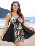 Floral Patchwork Ruffle Knotted Swim Dress