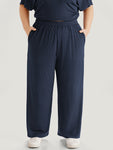 Plain Rib Knit Pocket Elastic Waist Pants