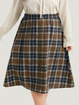 Plaid Button Detail Elastic Waist Woven Skirt