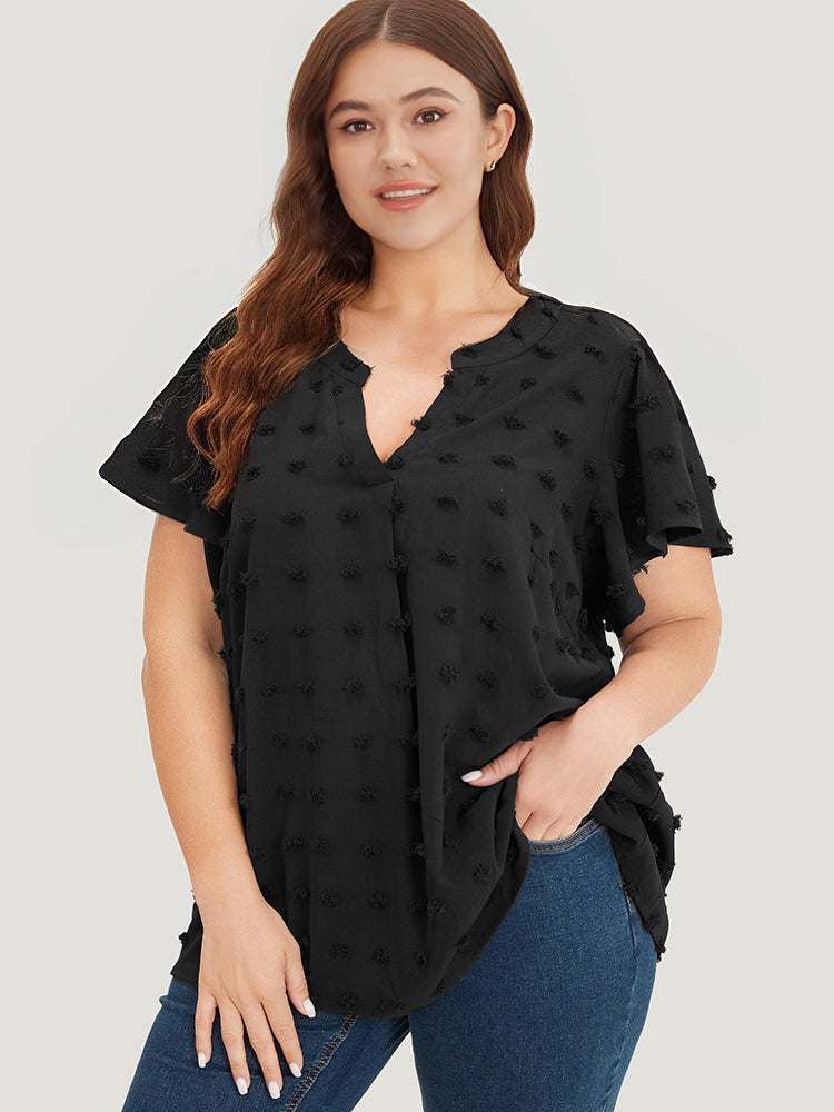 

Plus Size Women Dailywear Plain Ruffles Ruffle Sleeve Short Sleeve Notched Workleisure Blouses BloomChic, Black