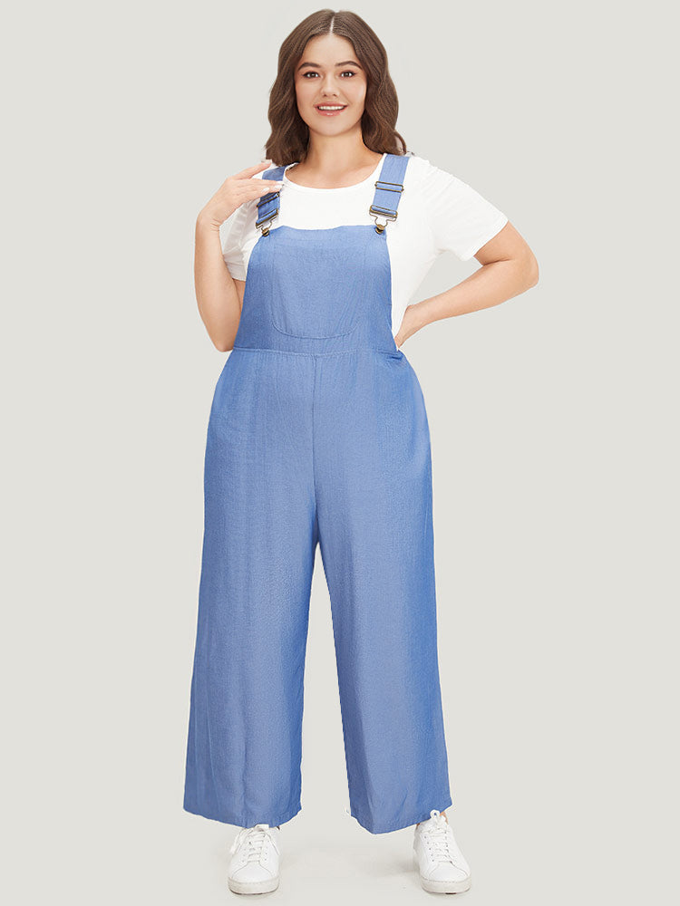 

Plus Size Women Dailywear Plain Adjustable Straps Regular Pocket Casual Jumpsuits BloomChic, Stone