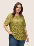 Textured Silhouette Floral Print T shirt
