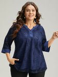 Sequin Guipure Lace Button Detail Blouse