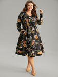 Floral Print Long Sleeves Midi Dress