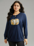 Round Neck Pumpkin Print Sweatshirt