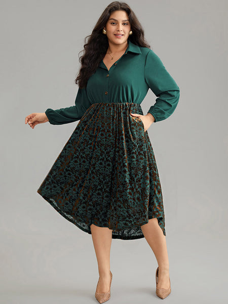 Collared Floral Print Velvet Dress