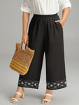 Boho Print Elastic Waist Straight Leg Pants