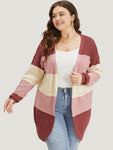 Colorblock Patchwork Patched Pocket Elastic Cuffs Cardigan