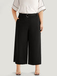 Anti wrinkle Plain Belted Buckle Detail Woven Pants