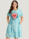 Tie Dye Print Shirred Batwing Sleeves Dress