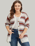 Striped Contrast Pointelle Knit Button Through Cardigan