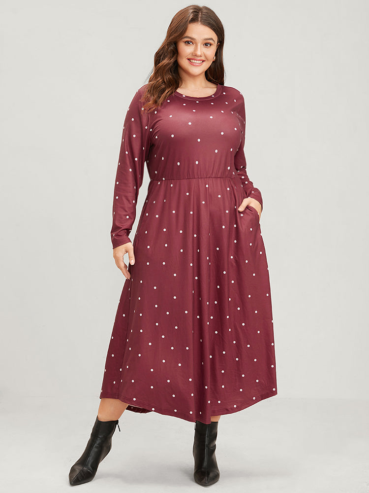 

Plus Size Women Dailywear Polka Dot Pocket Regular Sleeve Long Sleeve Round Neck Pocket Elegant Dresses BloomChic, Dusty pink