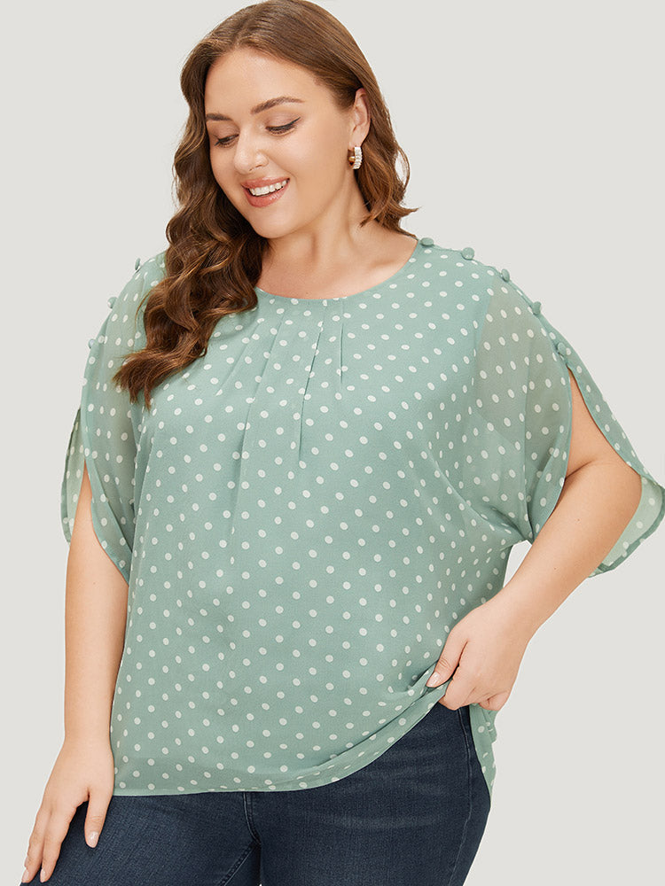 

Plus Size Women Dailywear Polka Dot Mesh Dolman Sleeve Half Sleeve Round Neck Elegance Blouses BloomChic, Mint