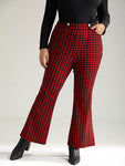 Gingham Bootcut Split Hem Metal Detail Pants