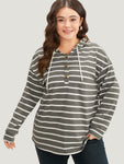 Striped Button Up Hooded Sweatshirt