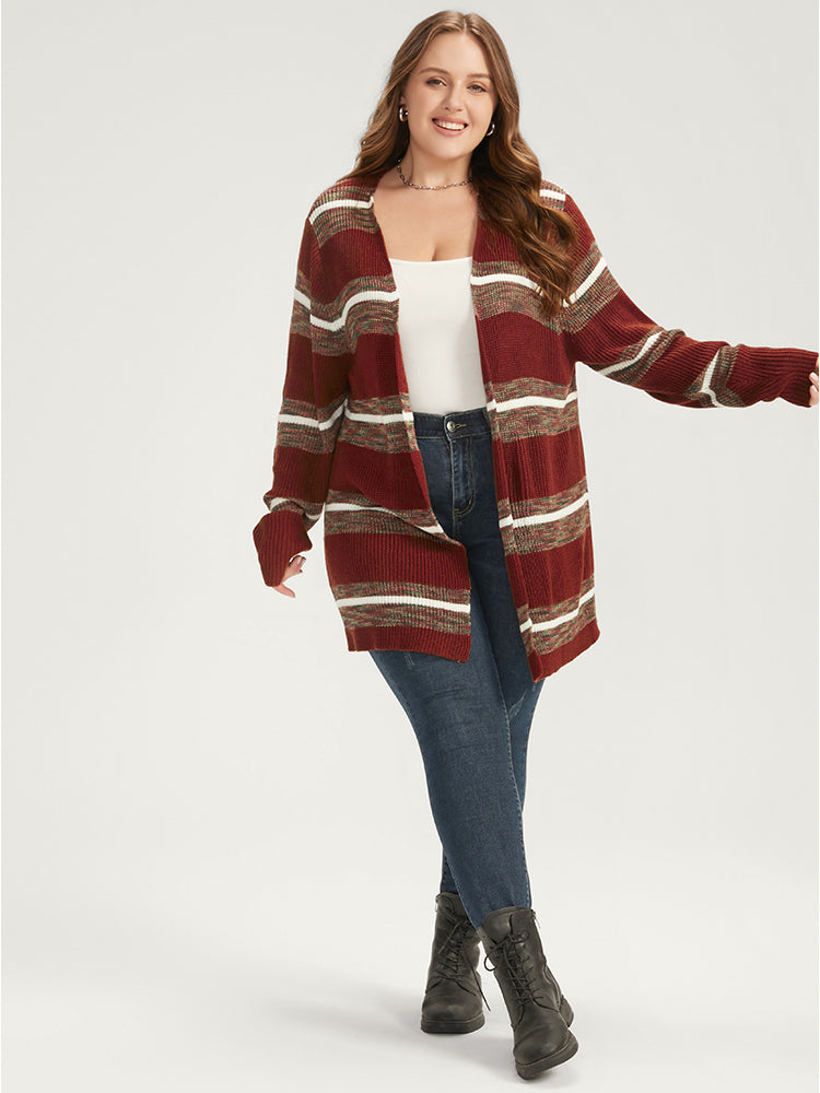

Striped Contrast Pointelle Knit Open Front Heather Cardigan BloomChic, Burgundy