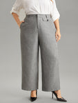 Heather Flap Detail Elastic Waist Wide Leg Pants