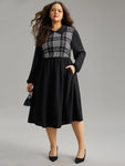 Pocketed Plaid Print Collared Dress