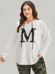 Letter Camo Hooded Drawstring T shirt