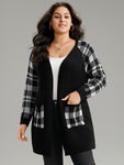 Plaid Patchwork Patched Pocket Raglan Sleeve Cardigan