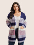 Plaid Pocket Open Front Loose Cardigan