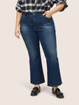 Solid Slant Pocket Front Flare Leg Jeans