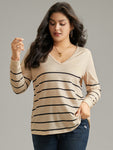 Striped Print V Neck T shirt