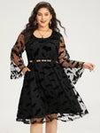 Halloween Bat Print Mesh Long Sleeve Dress