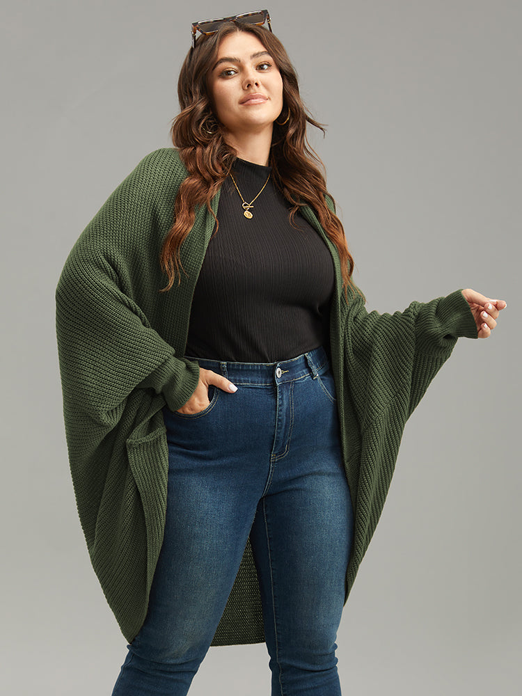 

Plus Size Cardigans | Solid Dolman Sleeve Arc Hem Cardigan | BloomChic, Army green