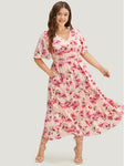 Empire Waistline Floral Print Pocketed Lace Dress by Bloomchic Limited