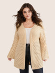 Plain Hollow Out Drop Shoulder Cable Knit Cardigan