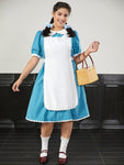 Halloween Alice Lace Trim Contrast Pleated Puff Sleeve Dress
