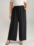 Plain Textured Paperbag Waist Ties Pants