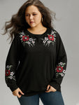 Floral Embroidered Crew Neck Sweatshirt