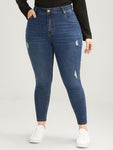Skinny Moderately Stretchy High Rise Dark Wash Distressed Ankle Jeans